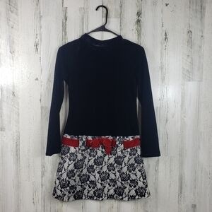 girls piper black velvet and rose long sleeve dress size XL 14-16